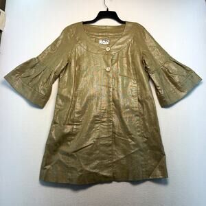 TRIA Women Gold Shimmer Button Front 3/4 Sleeve Lined Jacket XL elegant classy￼